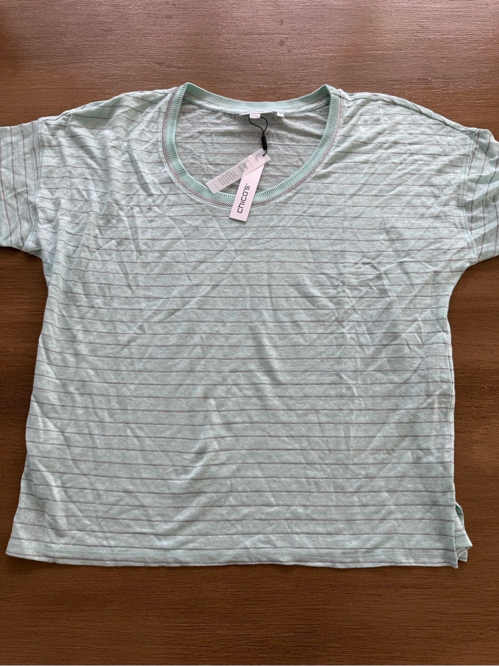 Chico's Soft Mint Green Striped Short Sleeve Tee